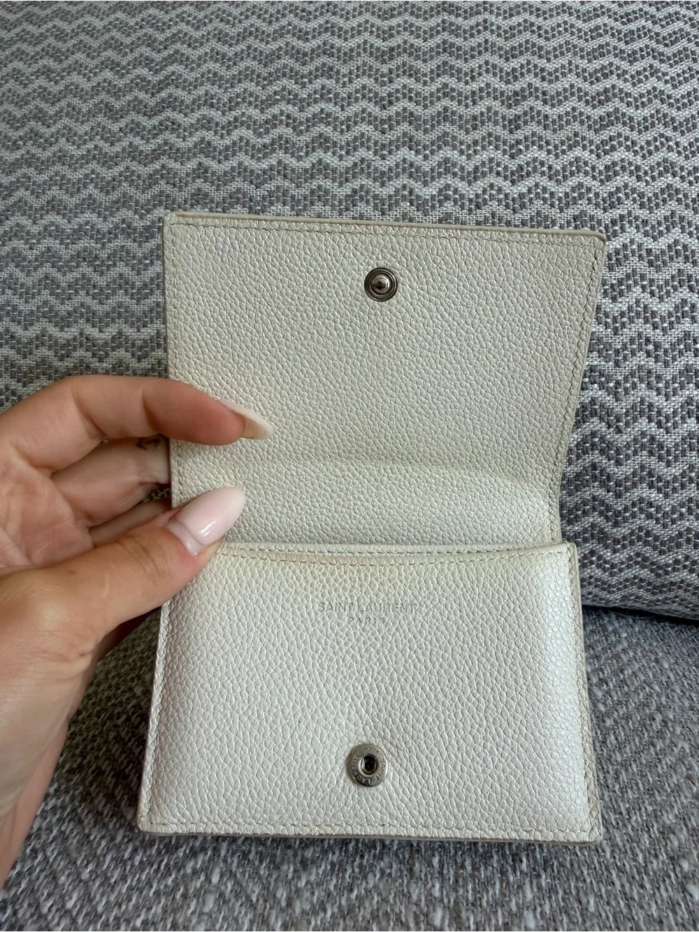 Saint Laurent Paris Off White Grain Leather Compact Snap Wallet